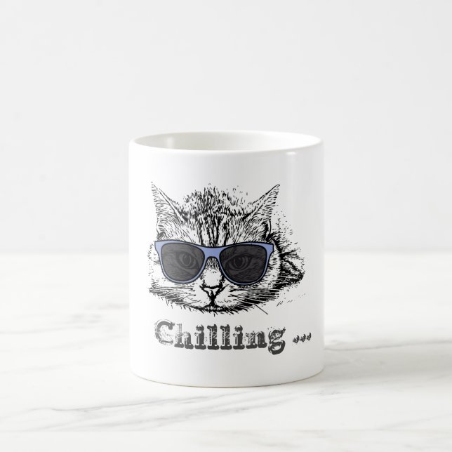 Caneca De Café Engraçado Gato Refrigerado Com Óculos De Sol Bonit (Centro)