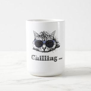Caneca De Café Engraçado Gato Refrigerado Com Óculos De Sol Bonit