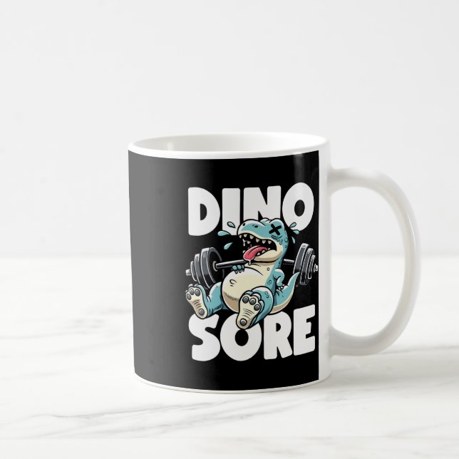 Caneca De Café Engraçado GCI Workout Dinossauro Levantando Peso G (Direita)