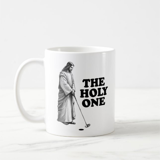 Caneca De Café Engraçado Golfe Jesus Sagrado (Esquerda)
