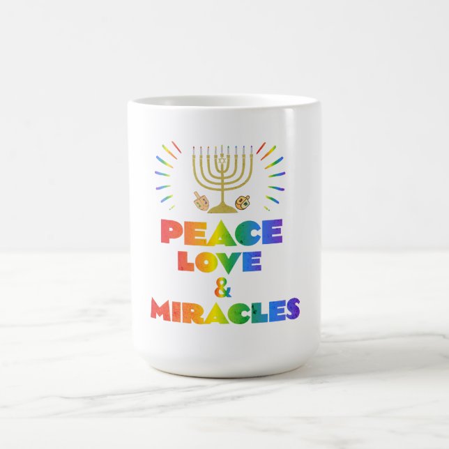 Caneca De Café engraçado Hanukkah Peace Love & Miracle (Centro)