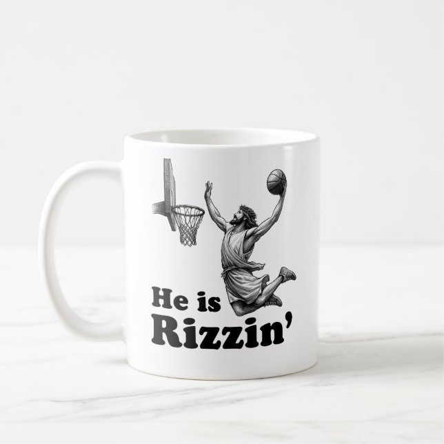 Caneca De Café Engraçado Jesus Basquete - Ele é Rizzy (Esquerda)