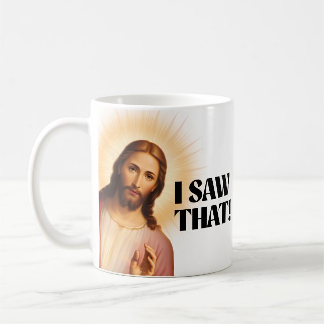 Caneca De Café Engraçado Jesus Meme Eu Vi Isso (Esquerda)
