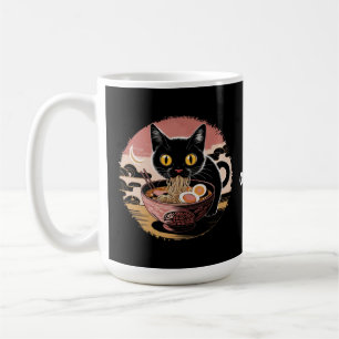 Caneca De Café Engraçado Kawaii Gato Comendo Ramen Noodles Animes