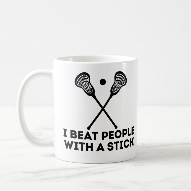 Caneca De Café Engraçado Lacrosse Eu Bato Pessoas Com Um Pau (Esquerda)