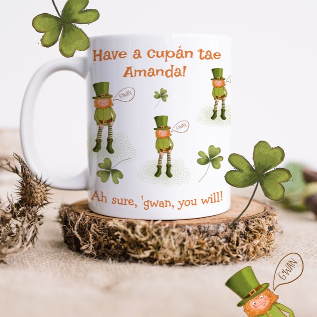 Caneca De Café Engraçado Língua Irlandesa Leprechaun Mug (Criador carregado)