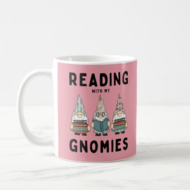 Caneca De Café Engraçado Livro Lover Lendo Com Meus Gnomos (Esquerda)