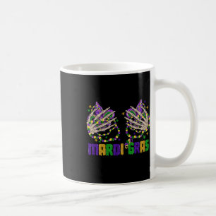 Caneca De Café Engraçado Mardi Gras Skeleton Mãos Com Miçangas E