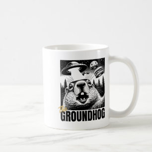 Caneca De Café Engraçado O Groundhog Esta Selfie Ufo Hilarante
