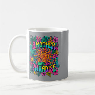 Caneca De Café Engraçado Outro Dia no Paraíso Sol Poente Palma Re