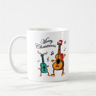 Caneca De Café Engraçado Papai noel de Natal Ukulele dá camiseta