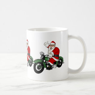 Caneca De Café Engraçado Papai Noel Na Moto Green Vintage
