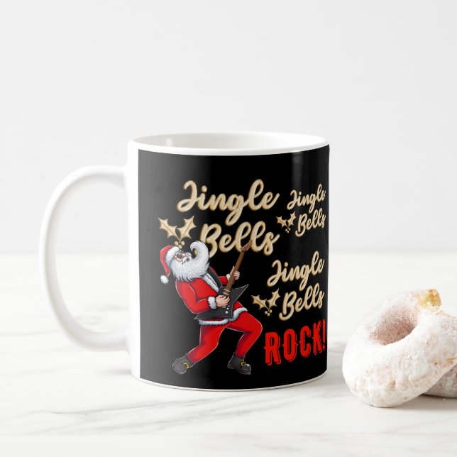 Caneca De Café Engraçado Papai Noel Tocando Violão (Com Donut)
