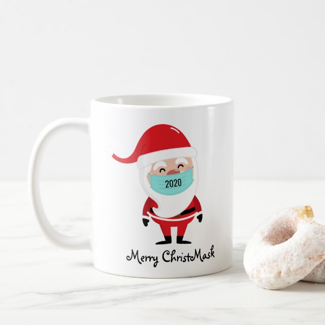 Caneca De Café Engraçado Papais noeis de Natal Feliz vestindo Más (Com Donut)