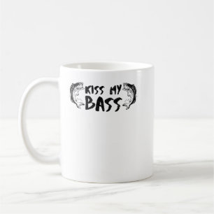 Caneca De Café Engraçado Pesca Beija Meu Texto Preto Bass Com Fi