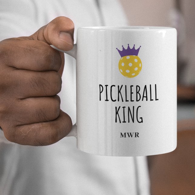 Caneca De Café Engraçado Pickleball King, Monograma Personalizado (Criador carregado)