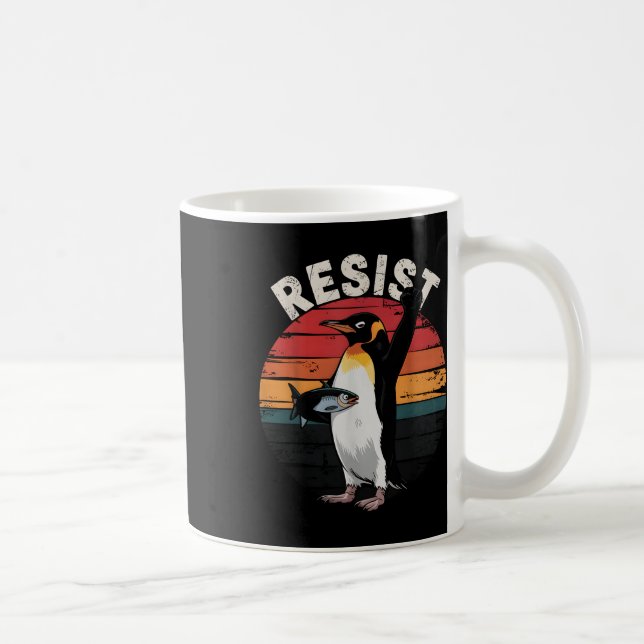 Caneca De Café Engraçado Pinguim Resiste Protesto Contra Humor Ta (Direita)
