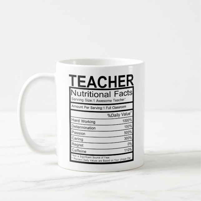 Caneca De Café Engraçado Professor Fatos Nutricionais (Esquerda)