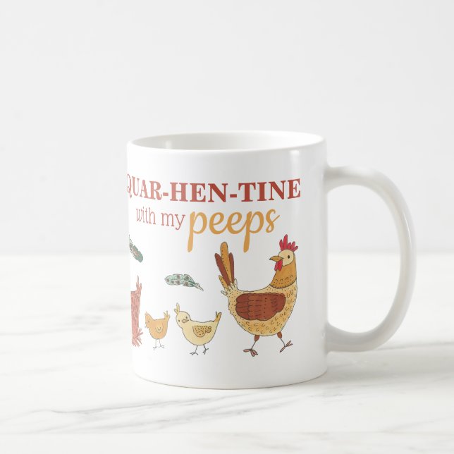 Caneca De Café Engraçado Quarantine Chicken Pun (Direita)