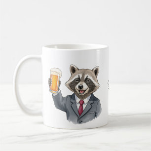Caneca De Café Engraçado Raccoon com Urso Personalizado com Nome