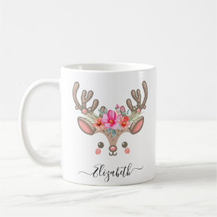 Caneca De Café Engraçado Reindeer de Natal Enfrenta Nome Personal