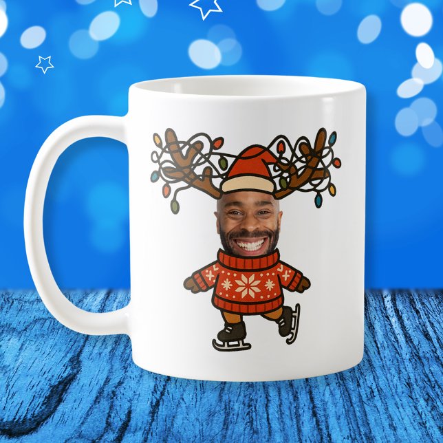 Caneca De Café Engraçado Reindeer Personalizado Foto de Natal (Funny Reindeer Custom Face Photo Christmas Coffee Mug
)