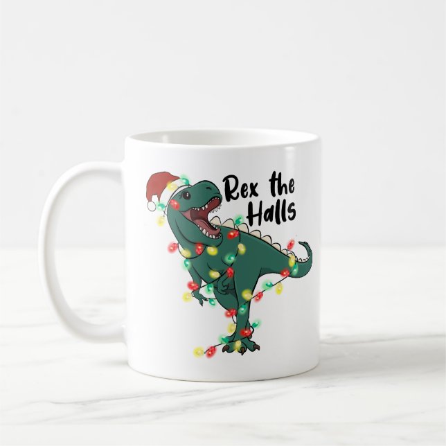 Caneca De Café Engraçado Rex De Natal Os Halls T-rex (Esquerda)