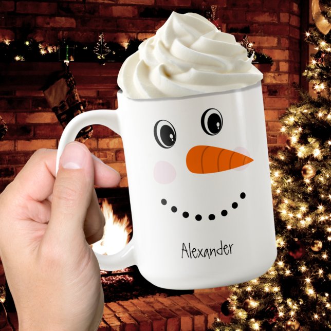 Caneca De Café Engraçado Rosto Feliz Snowman Natal Quente Coco Do (Criador carregado)
