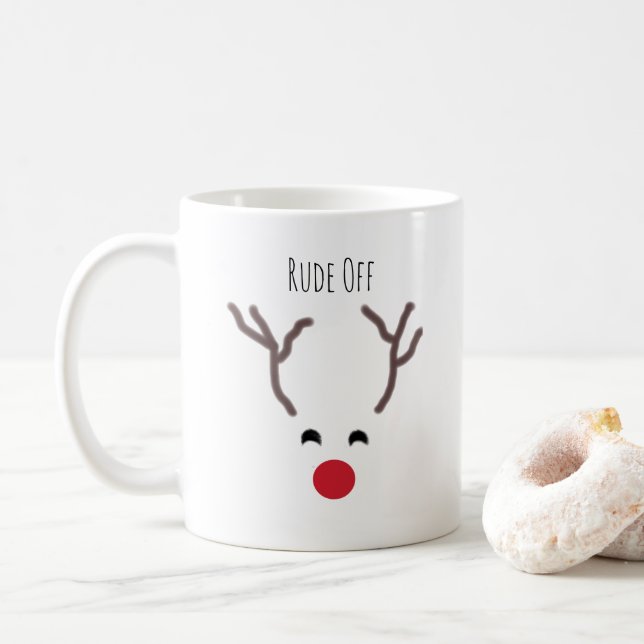 Caneca De Café Engraçado Rude Red Nose Reindeer Natal Moderno (Com Donut)