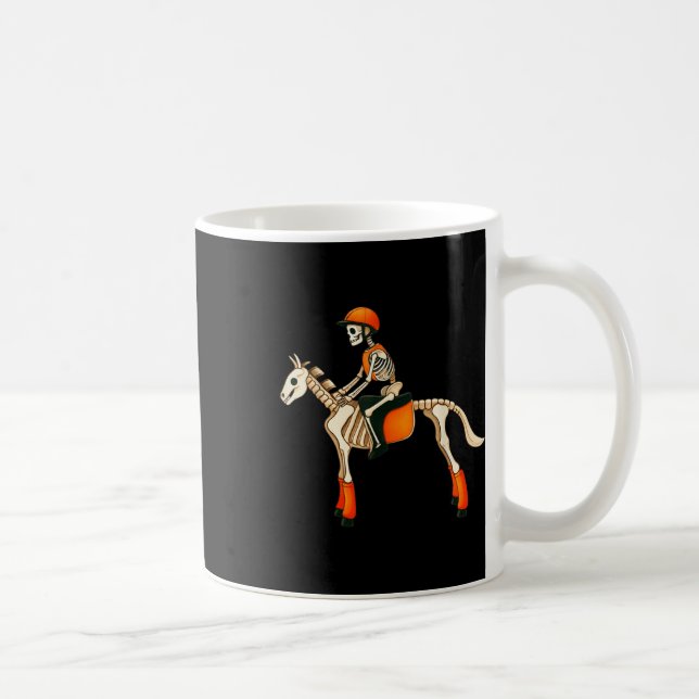 Caneca De Café Engraçado Skeleton Horse Andando no Halloween (Direita)