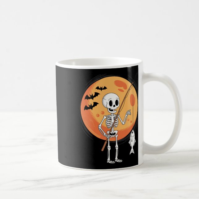 Caneca De Café Engraçado Skeleton Pesca Amantes Lua Louco Hallowe (Direita)