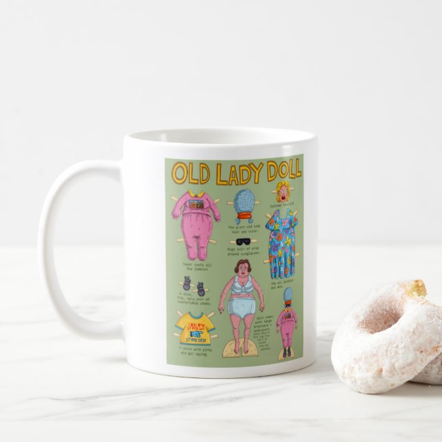 Caneca De Café ENGRAÇADO sobre a velha boneca de papel (Com Donut)