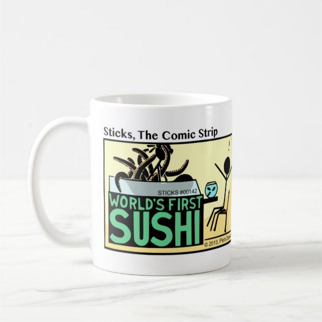 Caneca De Café Engraçado Stickman World's First Sushi Mug (Esquerda)