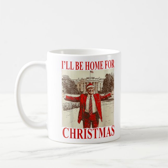 Caneca De Café Engraçado Trump 2024 Estarei Em Casa No Natal (Esquerda)