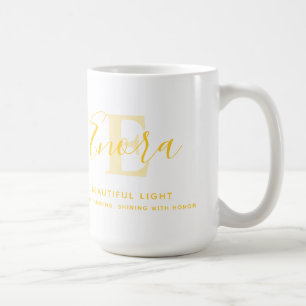 Caneca De Café Enora texto nome amarelo que significa monograma E