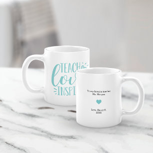 Caneca De Café Ensinar, Amar, Inspirar Mensagem Personalizada