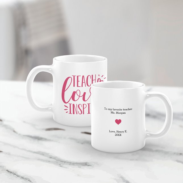 Caneca De Café Ensinar, Amar, Inspirar | Mensagem Personalizada (Criador carregado)