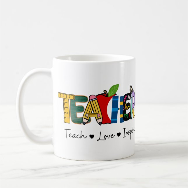 Caneca De Café Ensinar Amor Inspira Dama de Professores (Esquerda)