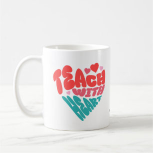 Caneca De Café 'Ensinar com coração'' bonito, vermelho/azul em br