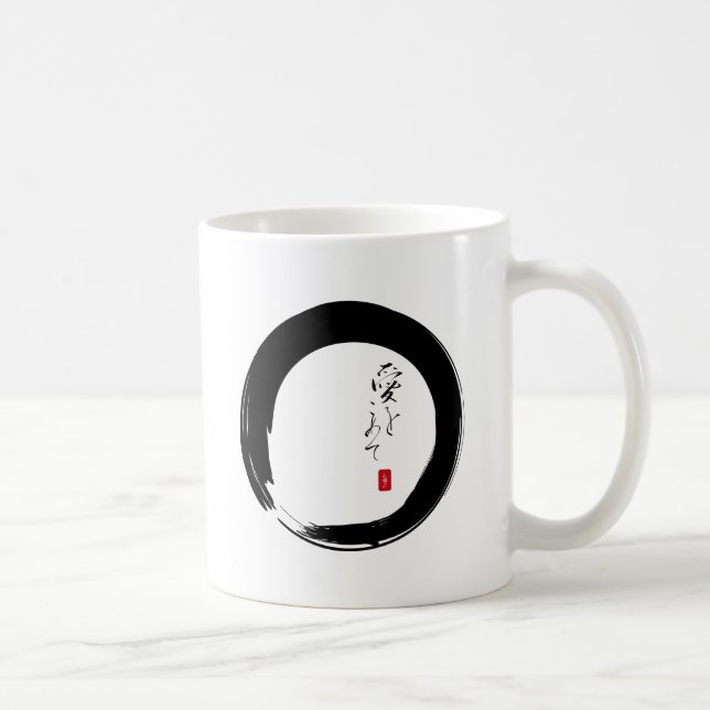 Caneca De Café Enso com "com texto do kanji do amor" (Direita)