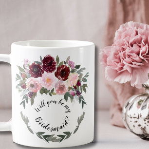 Caneca De Café Entourada Proposta de Borgonha e Fraqueza Floral