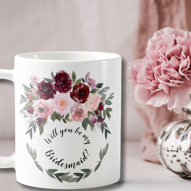 Caneca De Café Entourada Proposta de Borgonha e Fraqueza Floral (Criador carregado)