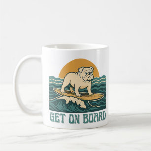 Caneca De Café Entre no Surfe Dog   Bulldog Surfista Retro
