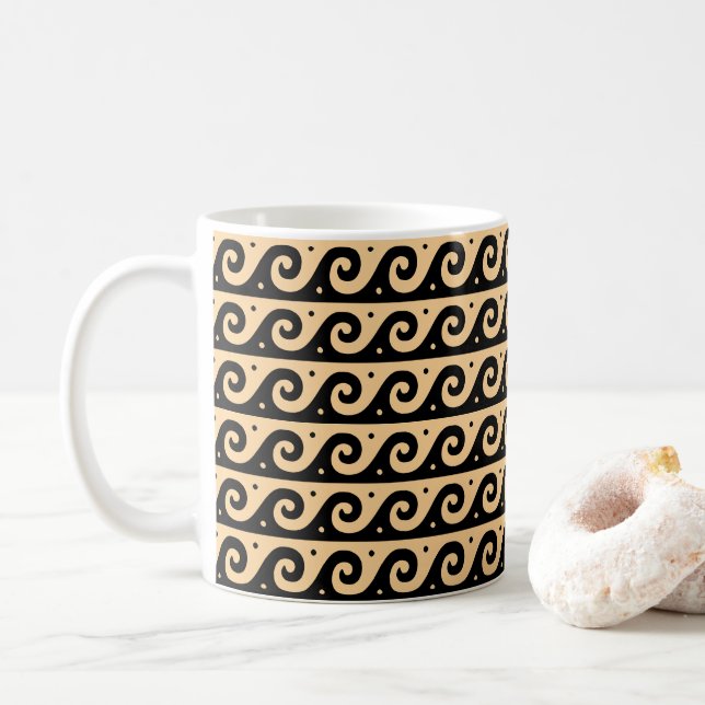 Caneca De Café Entrelaçado Grego, Padrão de Onda Mediterrâneo, Ma (Com Donut)
