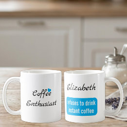 Caneca De Café Entusiasta do café nome personalizado branco e azu