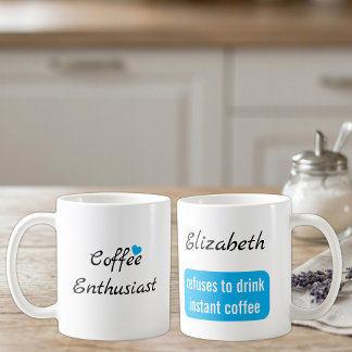 Caneca De Café Entusiasta do café nome personalizado branco e azu