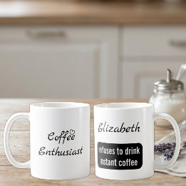 Caneca De Café Entusiasta do café nome personalizado branco e pre
