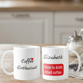 Caneca De Café Entusiasta do café nome personalizado branco e ver