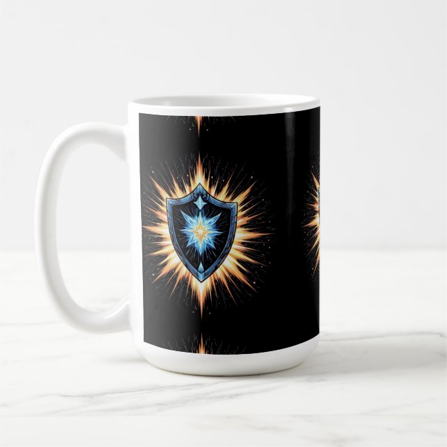 Caneca De Café Epic Fantasy Shield with Radiant Energy Burst – Ma (Esquerda)