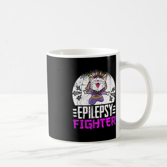 Caneca De Café Epilepsia Consciência Mês Ninja Gato Epilepsia Com (Direita)